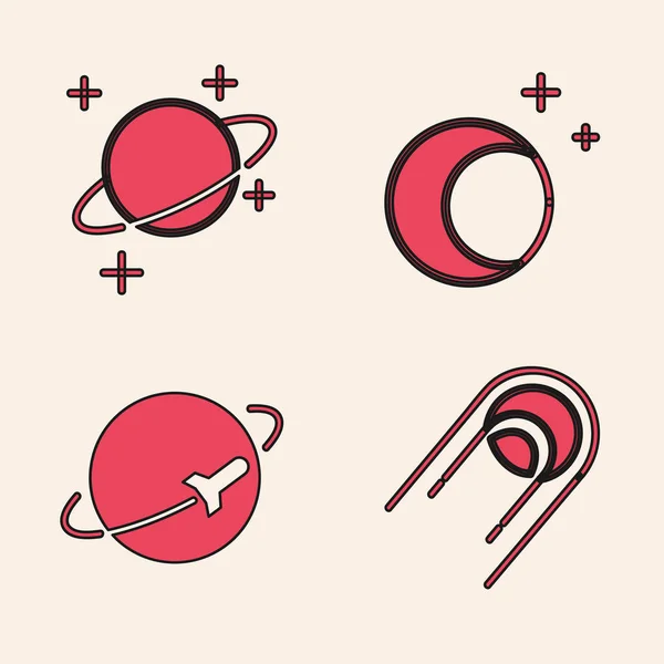 Set Satellite Planet Moon Stars Planet Icon Vector — Stock Vector