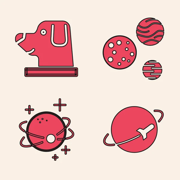 Set Planet Dog Astronaut Helmet Planet Planet Icon Vetor — Vetor de Stock