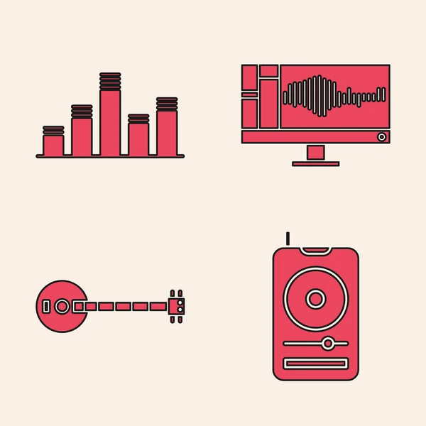 Definir Leitor Música Equalizador Música Gravador Som Áudio Monitor Ícone —  Vetores de Stock