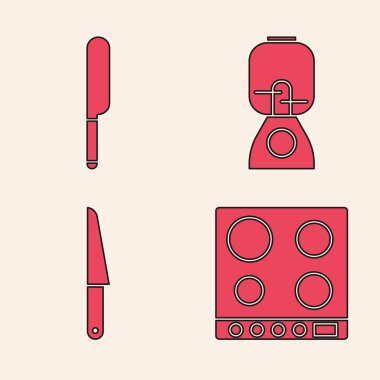Gaz sobası, Bıçak, Blender ve Bıçak simgesini ayarla. Vektör