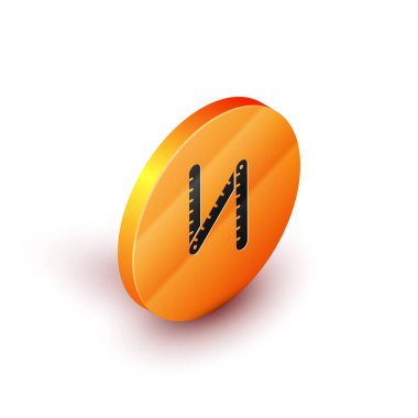 Beyaz arkaplanda Isometric Katlama cetvel simgesi izole edildi. Turuncu daire düğmesi. Vektör İllüstrasyonu