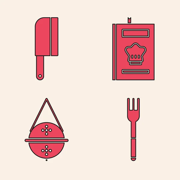 Set Fork Meat Chopper Cookbook Ball Tea Strainer Icon Vector — Stock Vector