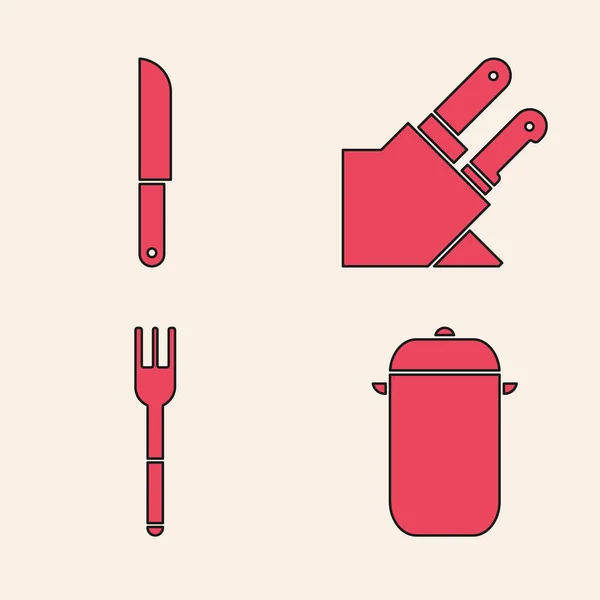 Set Cooking Pot Knife Knife Fork Icon Vektor — Stockový vektor