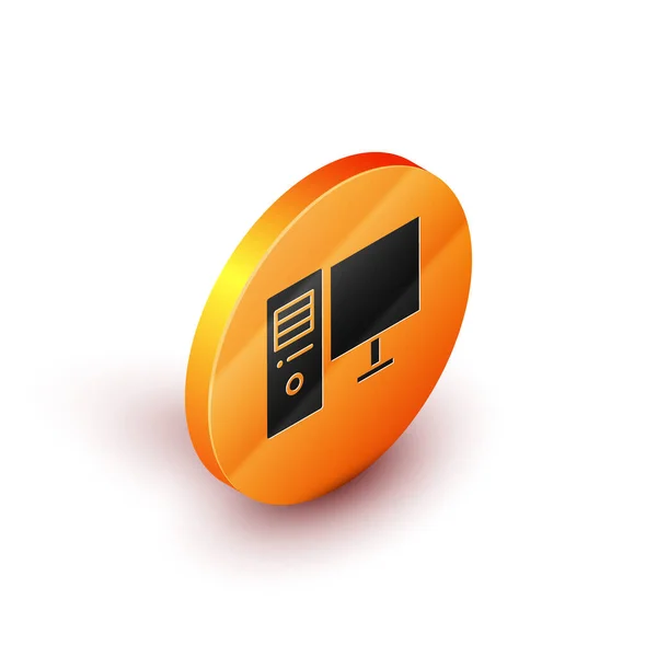 Isometrisches Computerbildschirm Symbol Isoliert Auf Weißem Hintergrund Komponenten Zeichen Orangefarbener — Stockvektor