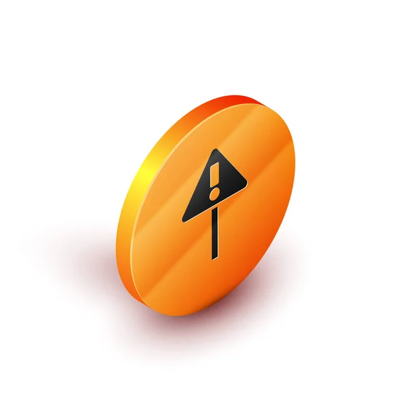 白い背景に隔離された三角形のアイコン内の等角線の感嘆符 危険警報標識 危険警報標識 オレンジ色の丸ボタン ベクターイラスト — ストックベクタ