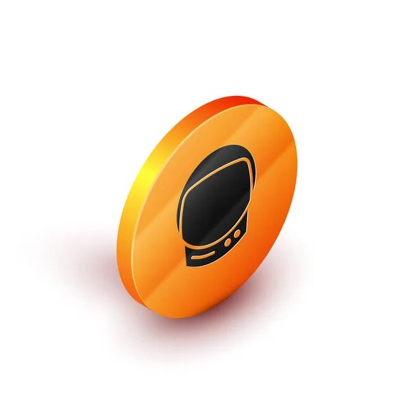 Isometric Astronaut Helmet Icon Isolated White Background Orange Circle Button — Stock Vector