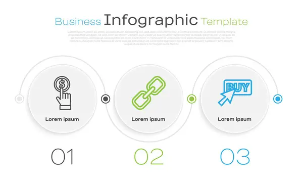 设置线手握硬币 链环和购买按钮 业务信息模板 — 图库矢量图片