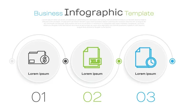 行の財務ドキュメントフォルダ Xlsファイルドキュメント クロック付きドキュメントを設定します ビジネスインフォグラフィックテンプレート ベクトル — ストックベクタ