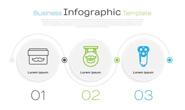 设置线乳霜或洗液化妆品罐 理发店和电动剃须刀刀片为男性 业务信息模板 — 图库矢量图片