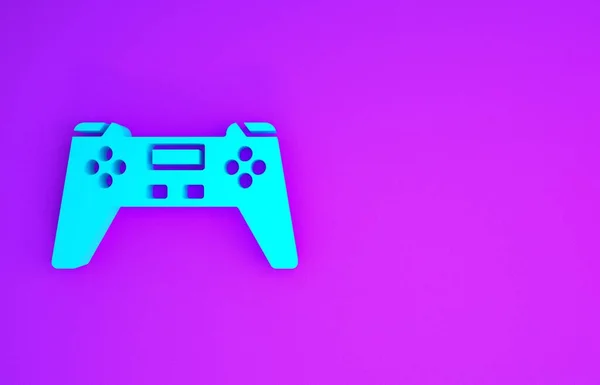 紫色の背景に隔離されたブルーゲームパッドのアイコン ゲームコントローラー 最小限の概念 3Dイラスト3Dレンダリング — ストック写真