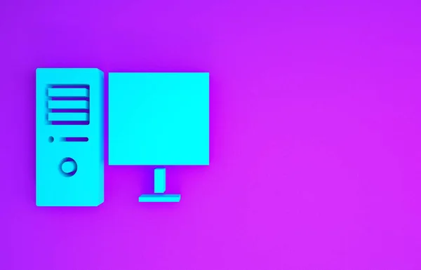 Blue Computer Monitor Icon Isolated Purple Background Component Sign Minimalism — Stock Photo, Image