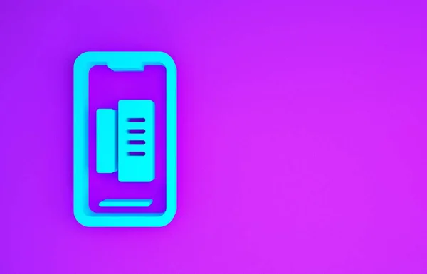 Blauwe Smartphone Mobiele Telefoon Pictogram Geïsoleerd Paarse Achtergrond Minimalisme Concept — Stockfoto