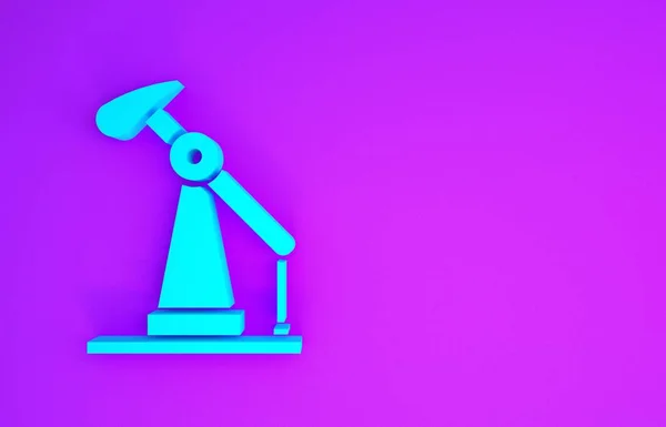 蓝色油泵或泵杰克图标隔离在紫色背景 石油钻机最低纲领的概念 3D渲染3D插图 — 图库照片