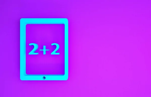 Tablet Azul Com Ícone Calculadora Isolado Fundo Roxo Símbolo Contabilístico — Fotografia de Stock