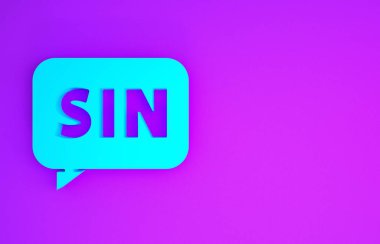 Mavi Matematik fonksiyonu, mor arkaplanda izole edilmiş sinüs simgesi. Minimalizm kavramı. 3d illüstrasyon 3B canlandırma