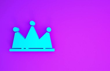 Mavi Crown simgesi mor arkaplanda izole edilmiş. Minimalizm kavramı. 3d illüstrasyon 3B canlandırma