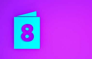 Mor zemin üzerinde 8 Mart simgesi bulunan mavi tebrik kartı. Uluslararası Mutlu Kadınlar Günü. Minimalizm kavramı. 3d illüstrasyon 3B canlandırma