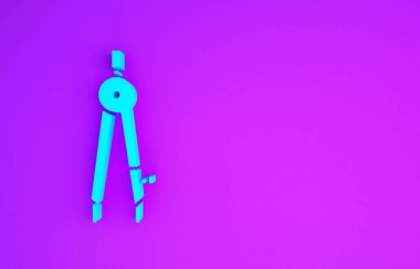 Mavi Çizim pusula simgesi mor arkaplanda izole edildi. Pusula işareti. Çizim ve eğitim araçları. Geometrik alet. Minimalizm kavramı. 3d illüstrasyon 3d canlandırma