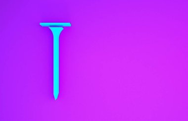 Mavi Metalik tırnak ikonu mor arka planda izole edilmiş. Minimalizm kavramı. 3d illüstrasyon 3B canlandırma