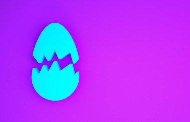 Mor arka planda mavi kırık yumurta ikonu. Mutlu Paskalyalar. Minimalizm kavramı. 3d illüstrasyon 3B canlandırma