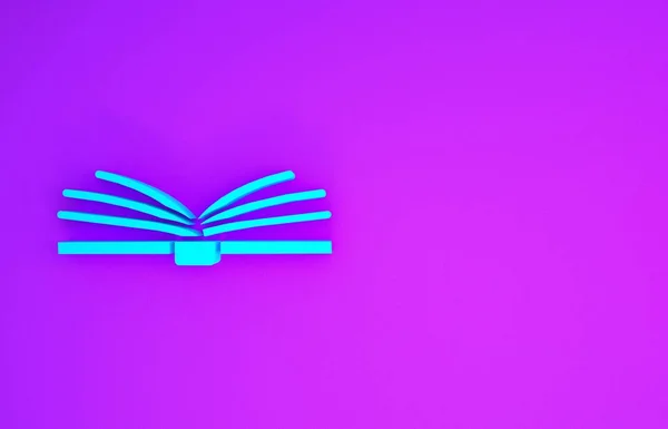 Blue Open Icône Livre Isolé Sur Fond Violet Concept Minimalisme — Photo
