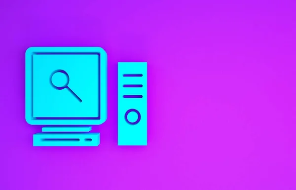 컴퓨터 스크린 아이콘에서 보라색 배경으로 스크린 돋보기 미니멀리즘의 개념입니다 렌더링 — 스톡 사진