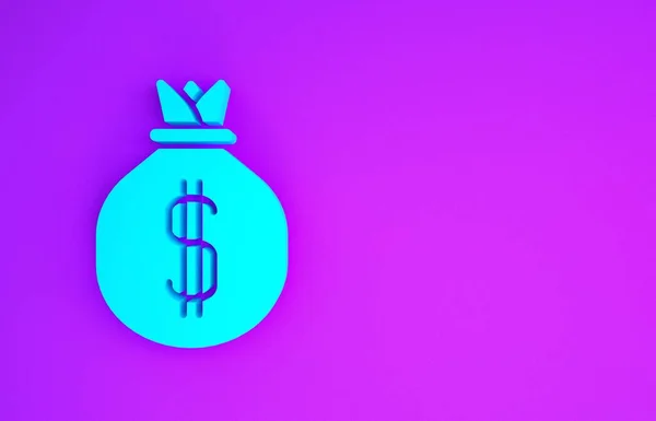 Blue Money Icono Bolsa Aislado Sobre Fondo Púrpura Dólar Símbolo — Foto de Stock