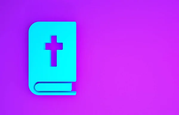 Blaues Bibelbuch Symbol Auf Violettem Hintergrund Minimalismus Konzept Illustration Renderer — Stockfoto