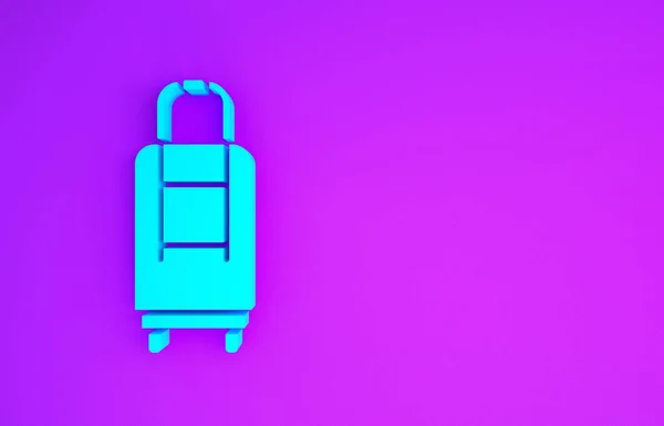 紫の背景に隔離された旅行アイコンのためのブルースーツケース 手荷物のサインだ 荷物アイコンを移動します 最小限の概念 3Dイラスト3Dレンダリング — ストック写真