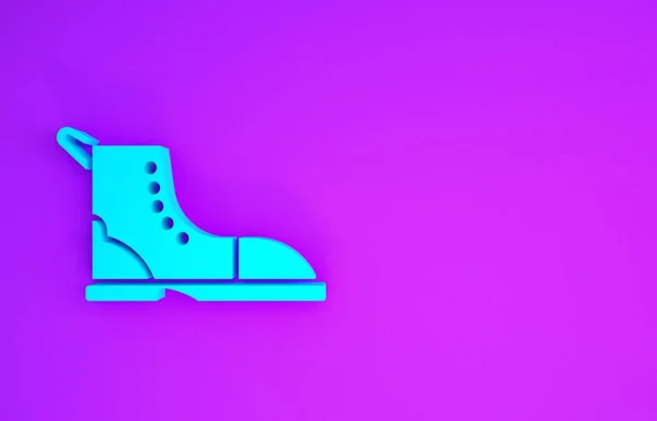 Icône Botte Randonnée Bleue Isolée Sur Fond Violet Concept Minimalisme — Photo
