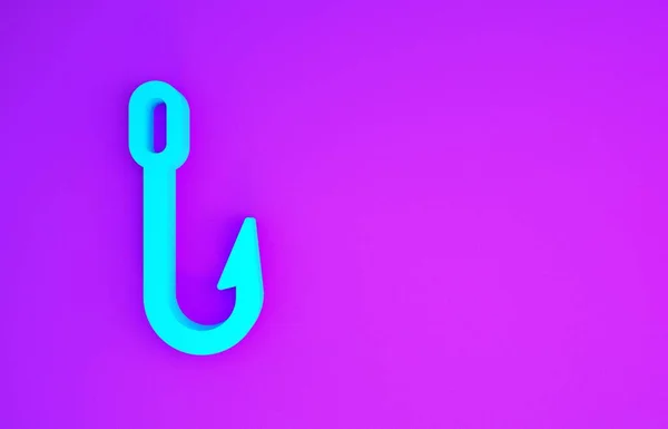 Иконка Синего Крючка Выделена Фиолетовом Фоне Рыболовные Снасти Концепция Минимализма — стоковое фото
