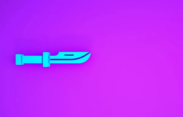 Blue Camping knife icon isolated on purple background. Minimalism concept. 3d illustration 3D render