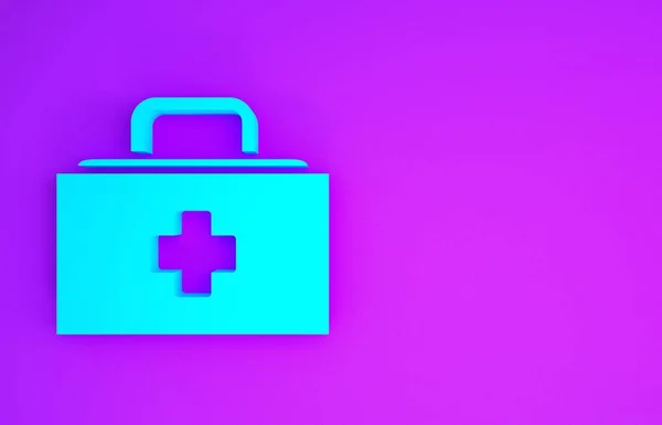 Μπλε Κουτί Πρώτων Βοηθειών Απομονωμένο Μωβ Φόντο Ιατρικό Κουτί Σταυρό — Φωτογραφία Αρχείου