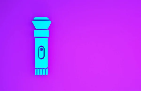 Blå Ficklampa Ikon Isolerad Lila Bakgrund Minimalistiskt Koncept Illustration Återgivning — Stockfoto