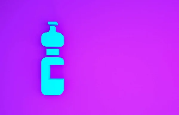 Modrá Láhev Vody Ikona Izolované Fialovém Pozadí Nápis Sodovkou Minimalismus — Stock fotografie