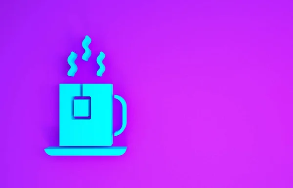 Kék Csésze Tea Teafilteres Ikon Elszigetelt Lila Háttér Minimalizmus Koncepció — Stock Fotó