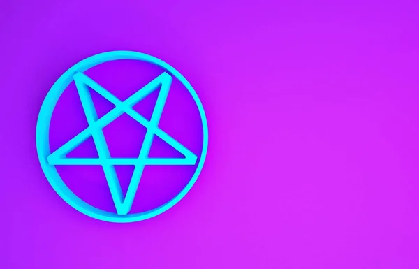 Blue Pentagram in a circle icon isolated on purple background. Magic occult star symbol. Minimalism concept. 3d illustration 3D render