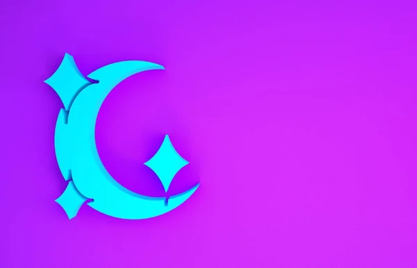青い月と星のアイコンは紫色の背景に孤立しています 最小限の概念 3Dイラスト3Dレンダリング — ストック写真