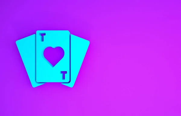 Blue Playing Cards Icon Isolated Purple Background Casino Gambling Minimalism — Stock Photo, Image