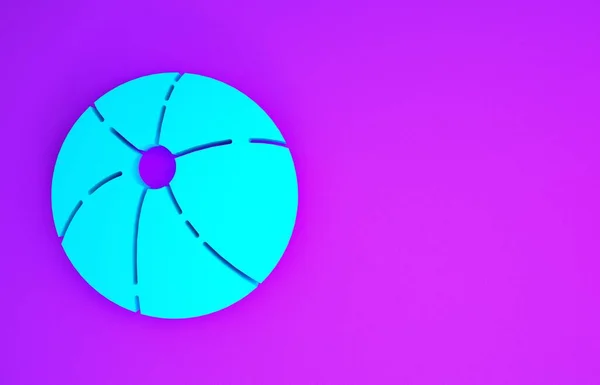 紫色の背景に隔離されたブルービーチボールアイコン 最小限の概念 3Dイラスト3Dレンダリング — ストック写真