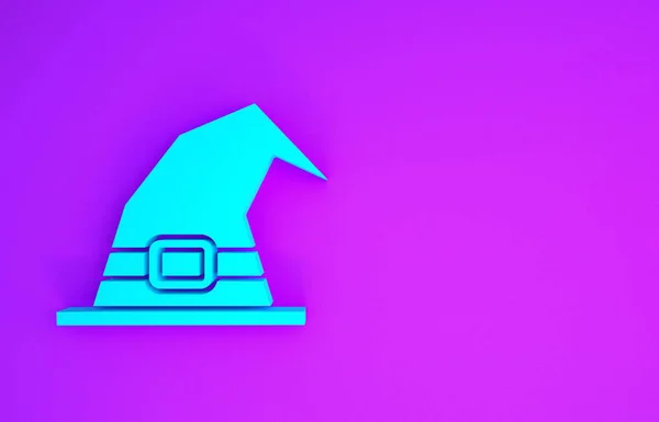 蓝色女巫帽图标孤立在紫色背景 万圣节快乐派对最低纲领的概念 3D渲染3D插图 — 图库照片