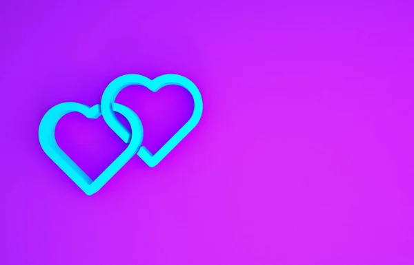 Icône Blue Two Linked Hearts Isolée Sur Fond Violet Symbole — Photo