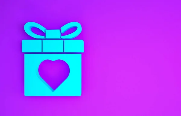 Scatola Regalo Blu Icona Del Cuore Isolato Sfondo Viola Marzo — Foto Stock