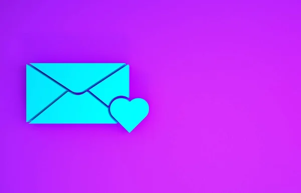 Envelope Azul Com Ícone Março Isolado Fundo Roxo Mensagem Amor — Fotografia de Stock