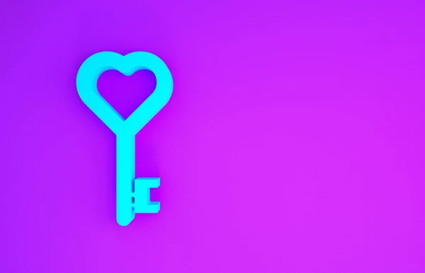 Blauer Schlüssel Herzform Symbol Isoliert Auf Lila Hintergrund März Internationaler — Stockfoto