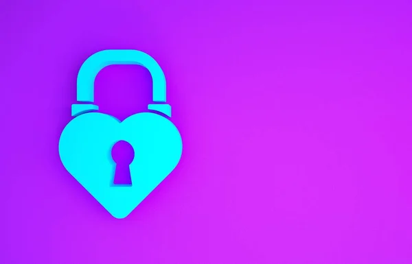 Блакитний Замок Формі Ікони Серця Ізольованого Фіолетовому Фоні Символ Любові — стокове фото
