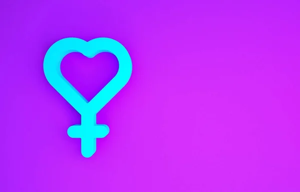 Blue Female gender symbol icon isolated on purple background. Venus symbol. The symbol for a female organism or woman. Minimalism concept. 3d illustration 3D render