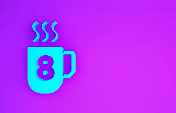 Блакитна Чашка Іконою Березня Ізольована Фіолетовому Фоні Чай Гаряча Кава — стокове фото
