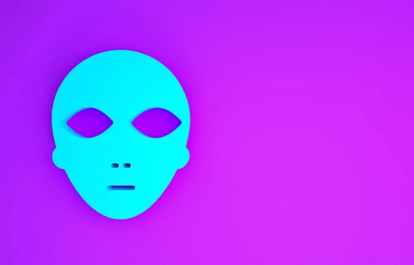 蓝色外星人图标孤立在紫色背景 外星异形脸或头部符号 最低纲领的概念 3D说明3D — 图库照片