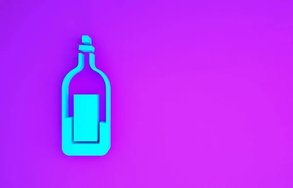 Blauwe Fles Wijn Pictogram Geïsoleerd Paarse Achtergrond Minimalisme Concept Illustratie — Stockfoto